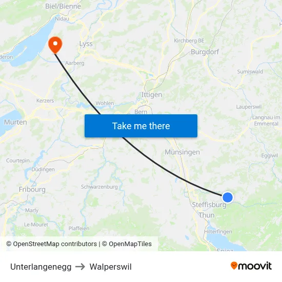 Unterlangenegg to Walperswil map