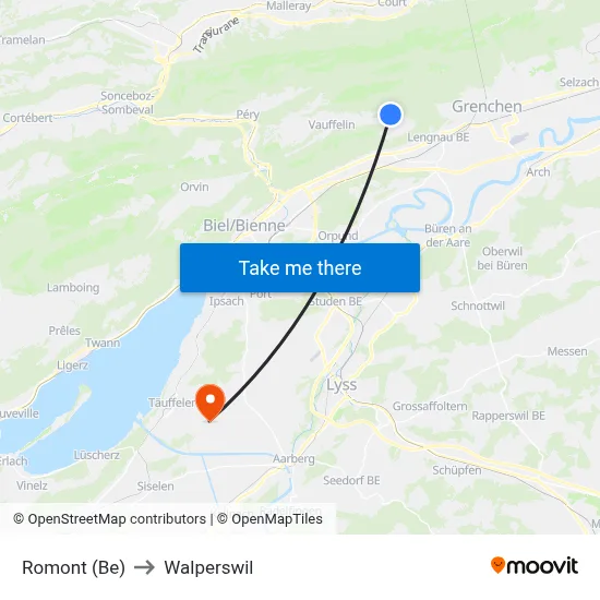 Romont (Be) to Walperswil map