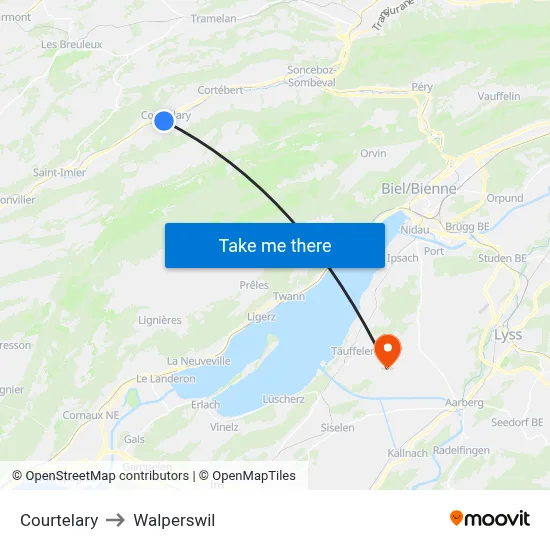 Courtelary to Walperswil map