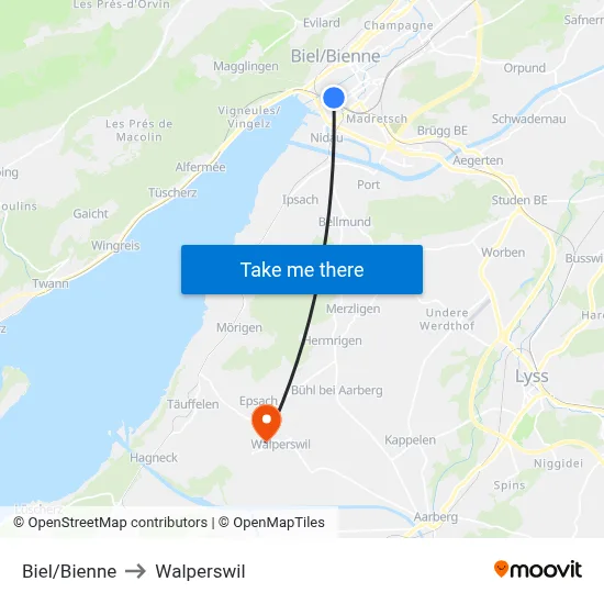 Biel/Bienne to Walperswil map