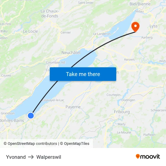 Yvonand to Walperswil map