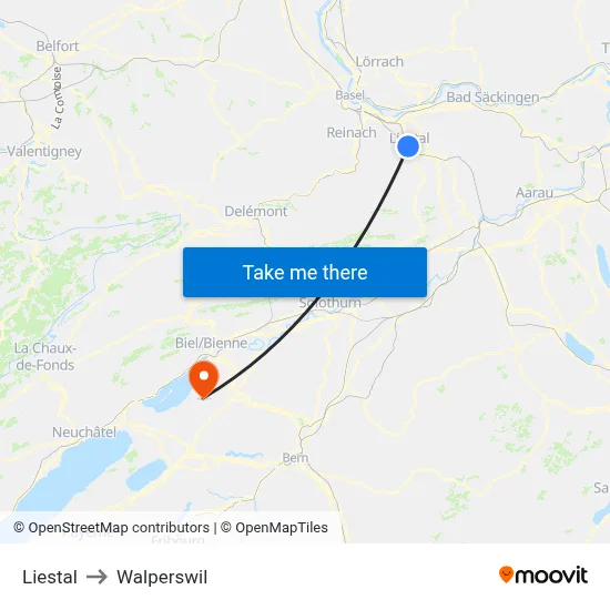 Liestal to Walperswil map