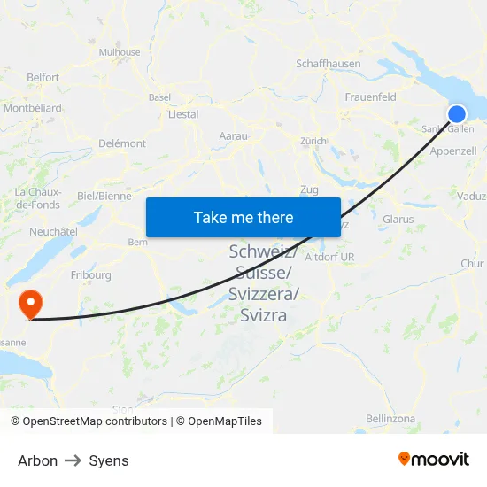 Arbon to Syens map