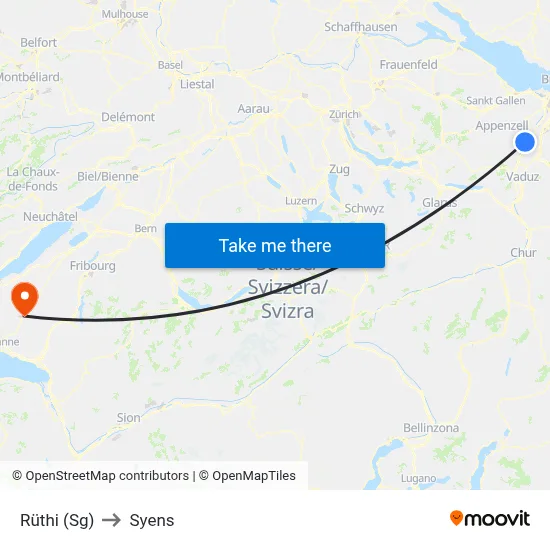 Rüthi (Sg) to Syens map