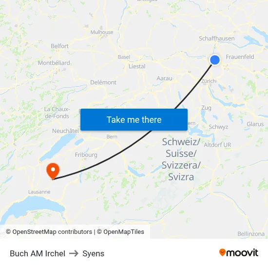 Buch AM Irchel to Syens map