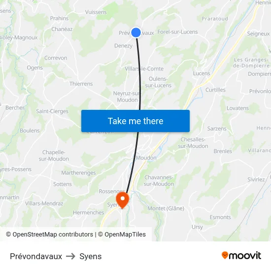 Prévondavaux to Syens map