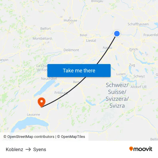 Koblenz to Syens map