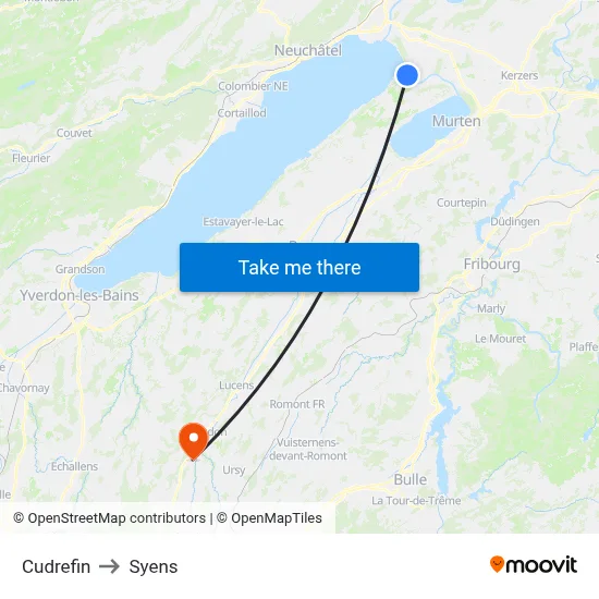 Cudrefin to Syens map