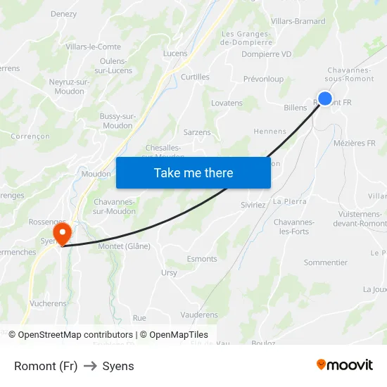 Romont (Fr) to Syens map