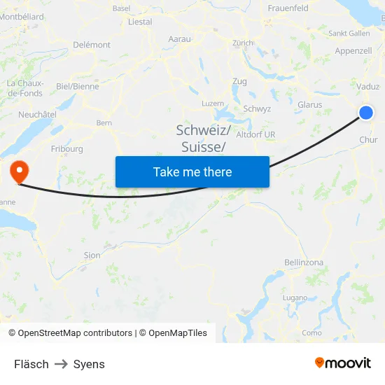 Fläsch to Syens map