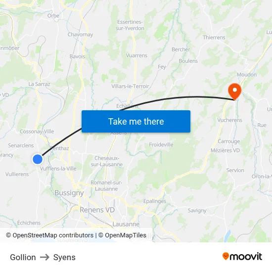 Gollion to Syens map