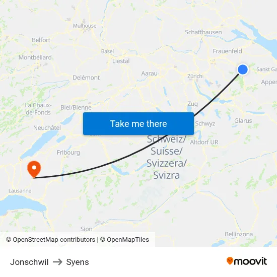 Jonschwil to Syens map