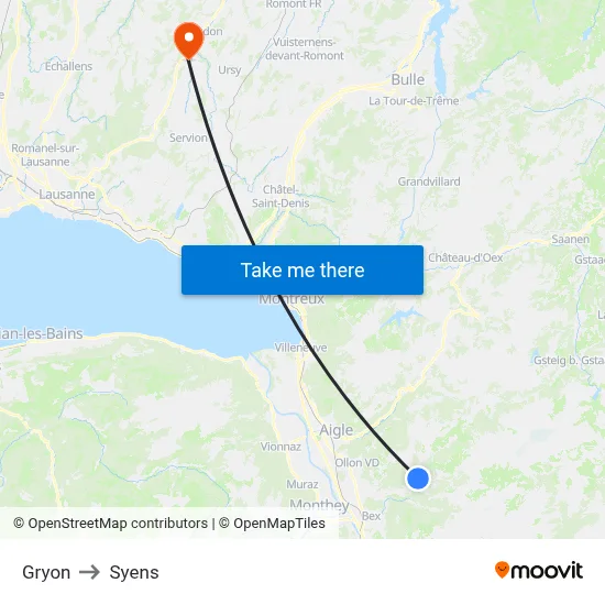 Gryon to Syens map