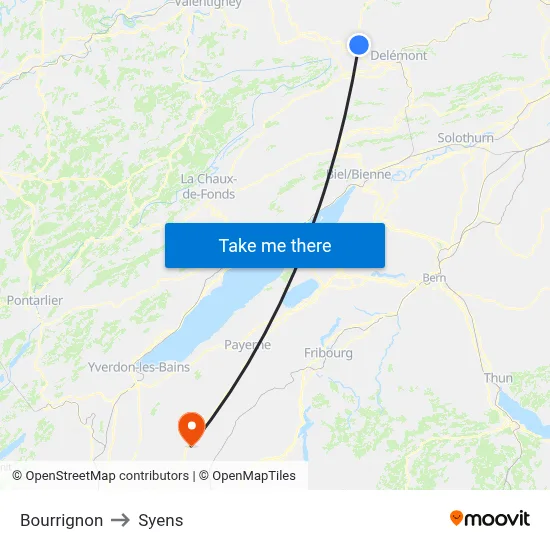 Bourrignon to Syens map