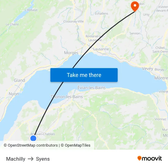 Machilly to Syens map