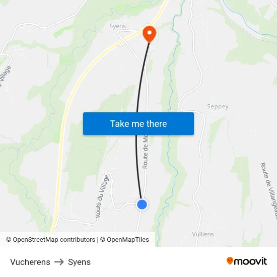Vucherens to Syens map