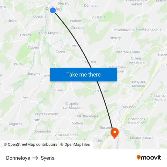 Donneloye to Syens map
