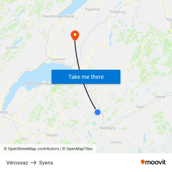 Vérossaz to Syens map
