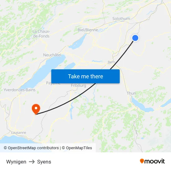Wynigen to Syens map