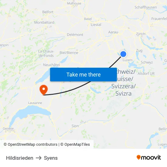 Hildisrieden to Syens map