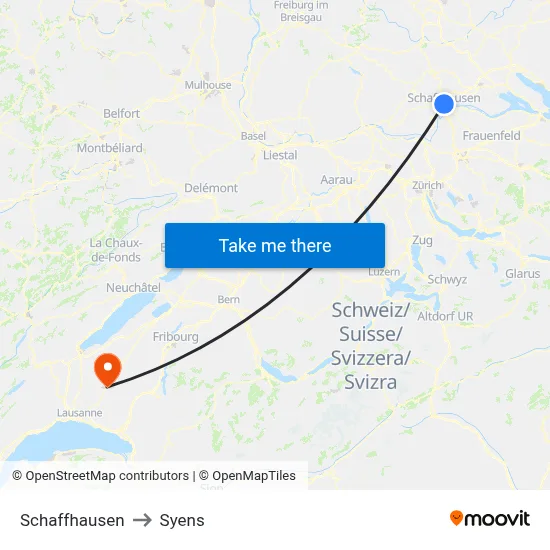 Schaffhausen to Syens map