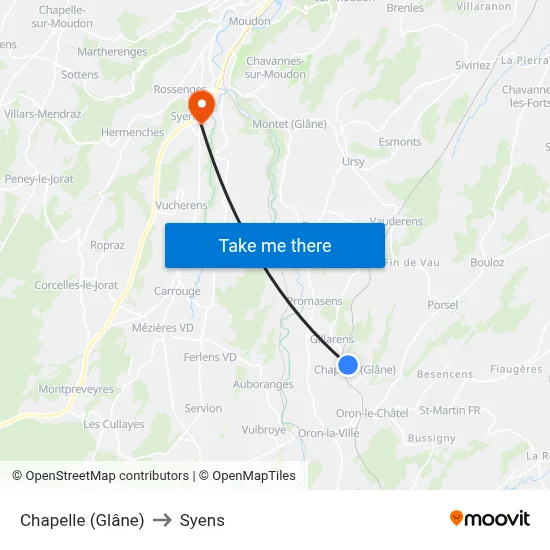 Chapelle (Glâne) to Syens map