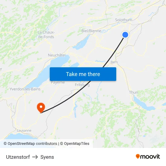Utzenstorf to Syens map