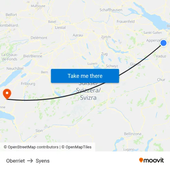 Oberriet to Syens map