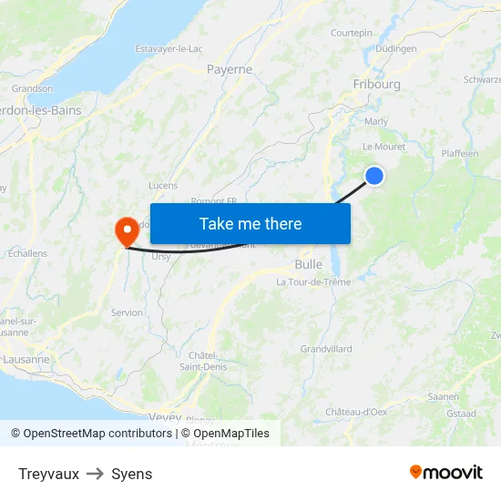 Treyvaux to Syens map