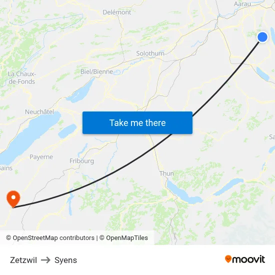 Zetzwil to Syens map