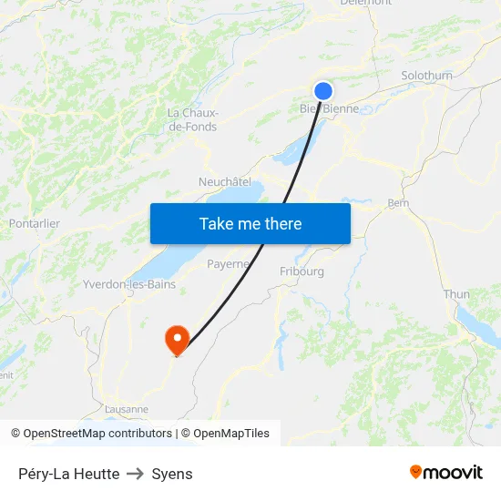 Péry-La Heutte to Syens map