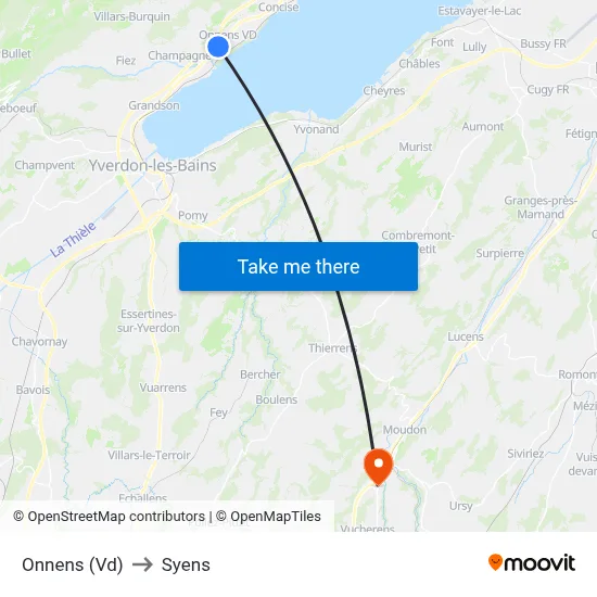 Onnens (Vd) to Syens map