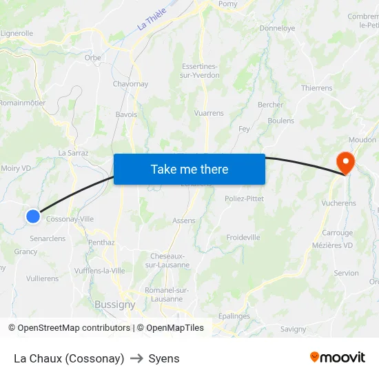 La Chaux (Cossonay) to Syens map