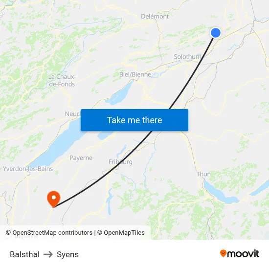 Balsthal to Syens map