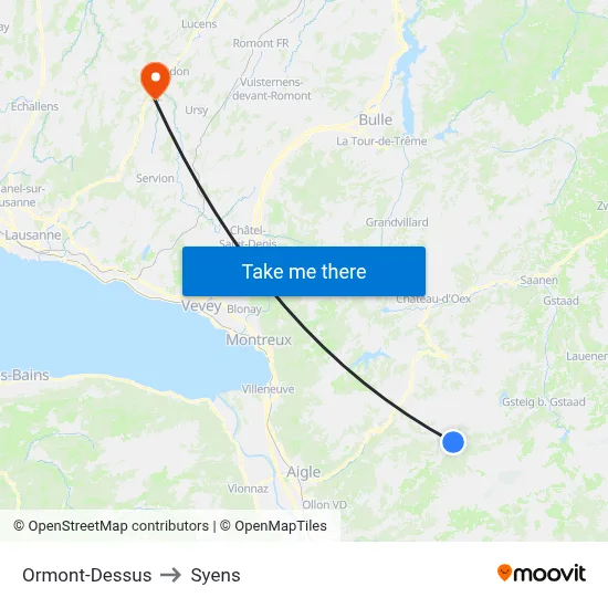 Ormont-Dessus to Syens map