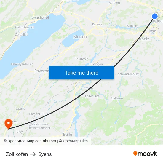 Zollikofen to Syens map