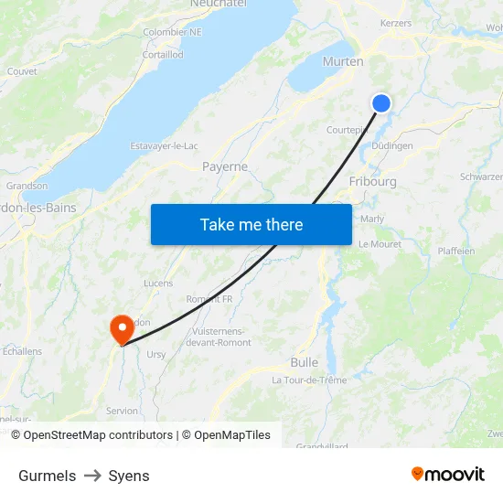 Gurmels to Syens map