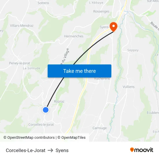 Corcelles-Le-Jorat to Syens map