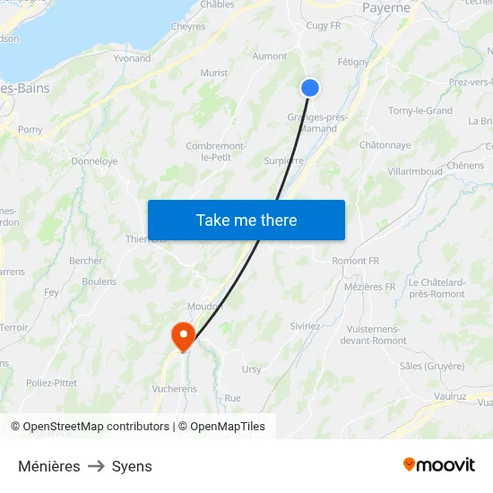 Ménières to Syens map