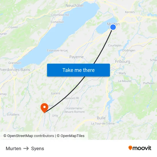 Murten to Syens map