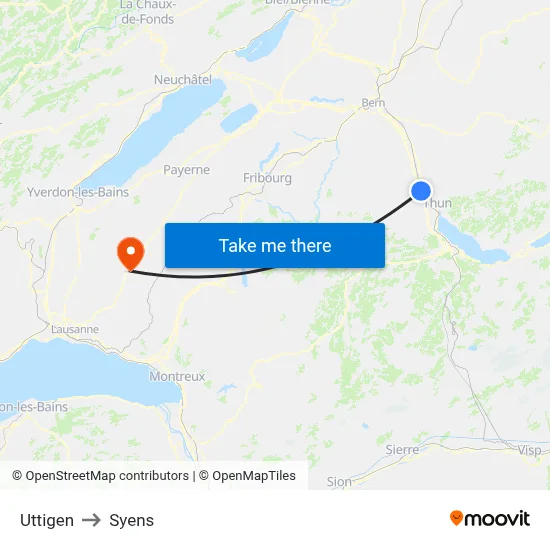 Uttigen to Syens map