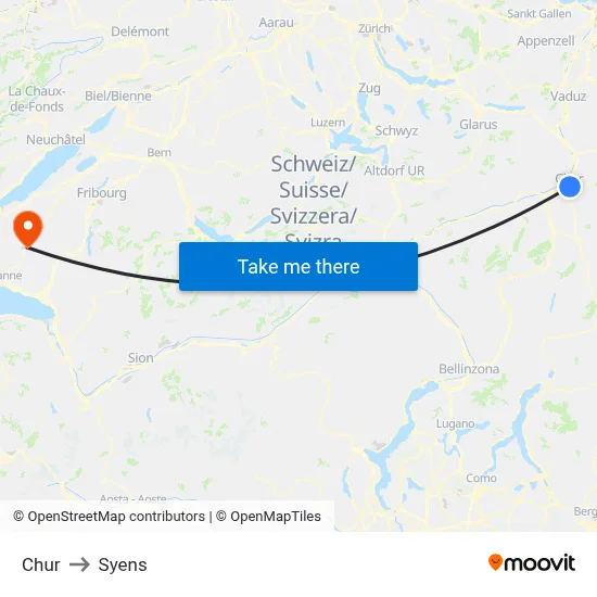 Chur to Syens map