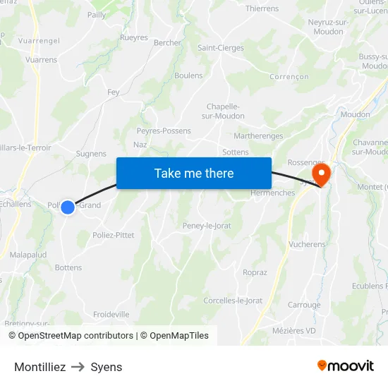 Montilliez to Syens map