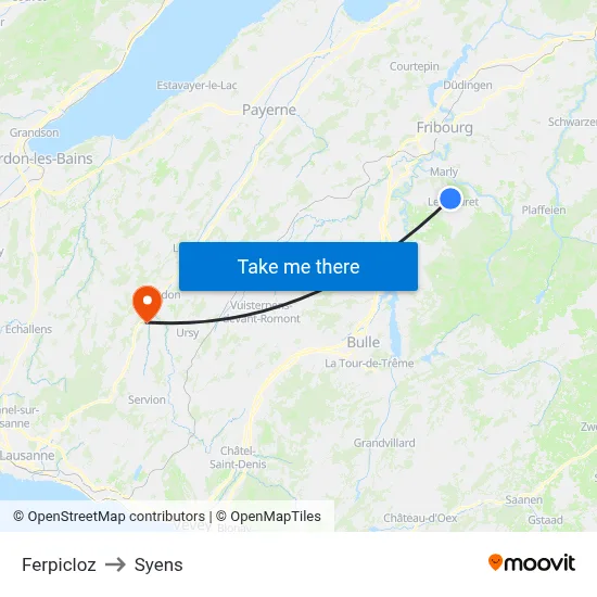 Ferpicloz to Syens map