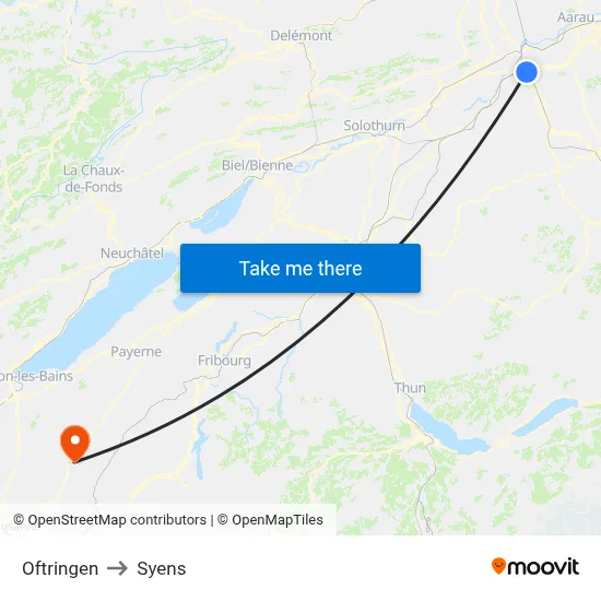 Oftringen to Syens map