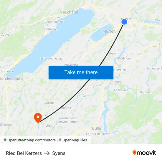 Ried Bei Kerzers to Syens map