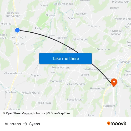 Vuarrens to Syens map