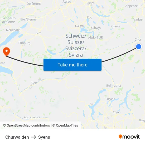 Churwalden to Syens map