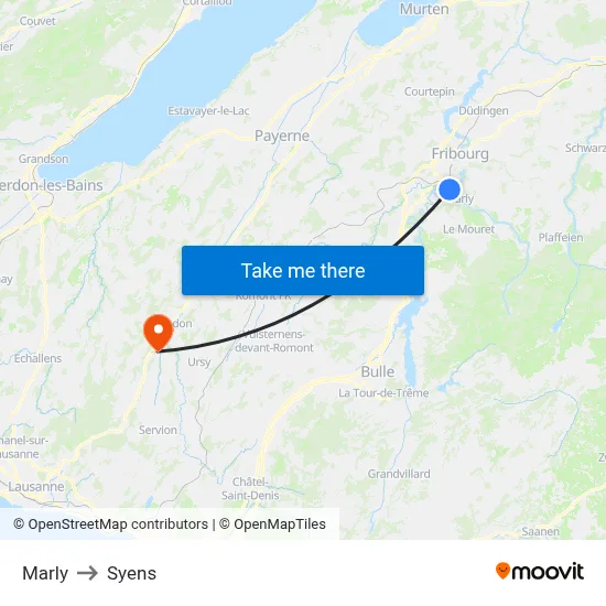 Marly to Syens map
