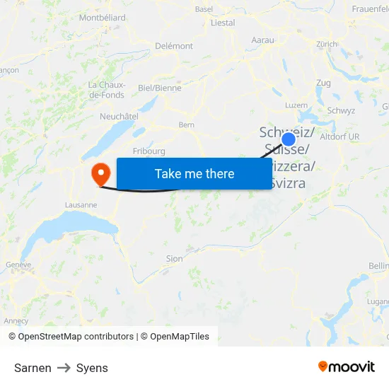 Sarnen to Syens map